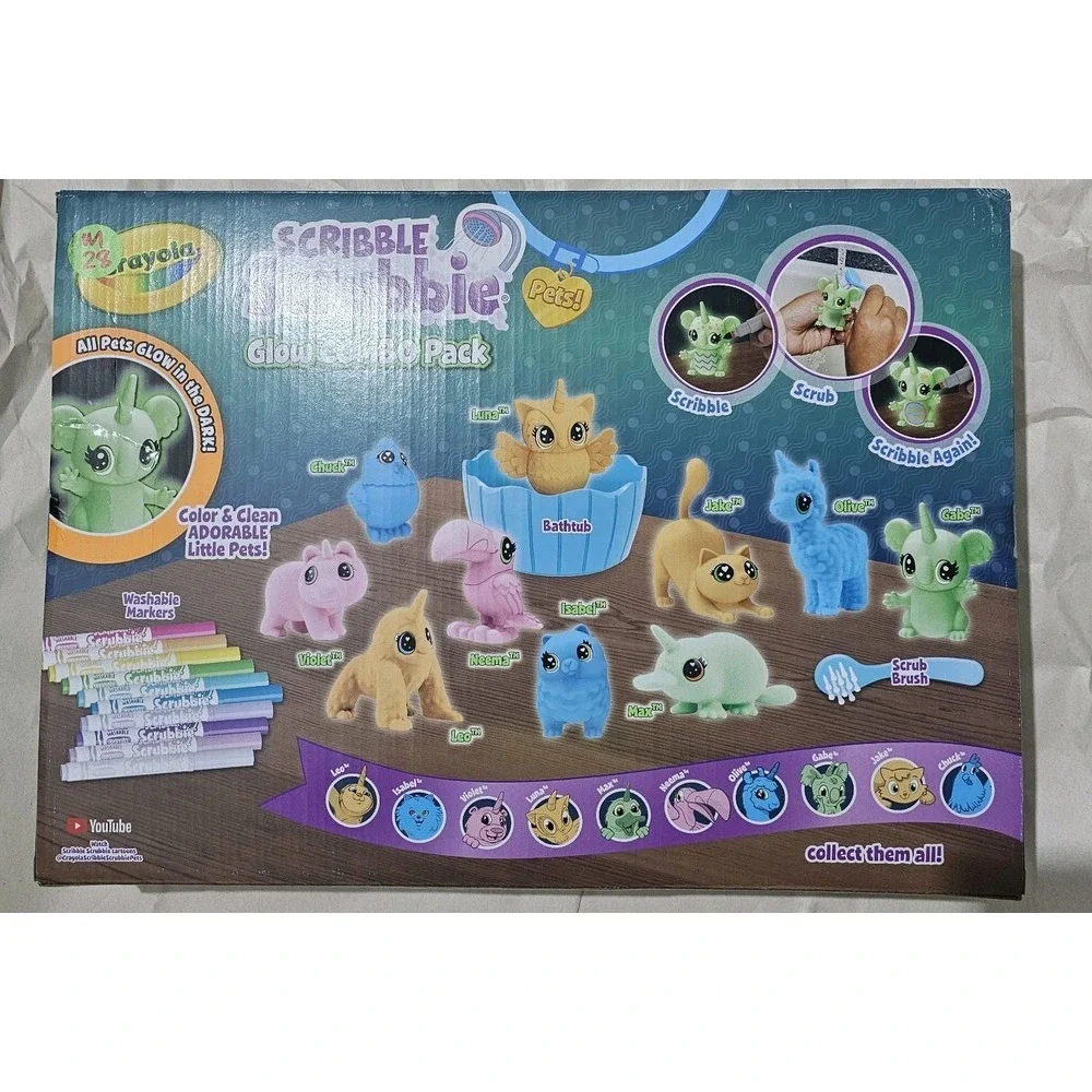 Crayola Scribble‎ Scrubbies Glow Combo Kit Adorable Little Pets Coloring Kit NEW